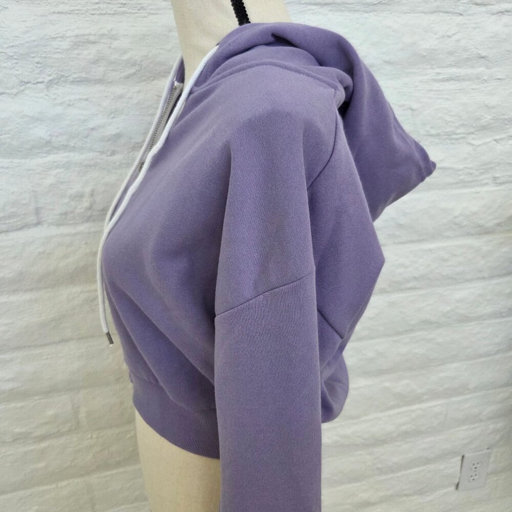 Forever 21 CROP Sweatshirt Hoodie Medium Purple Lavender Juniors Jacket Full-Zip - Picture 3 of 7
